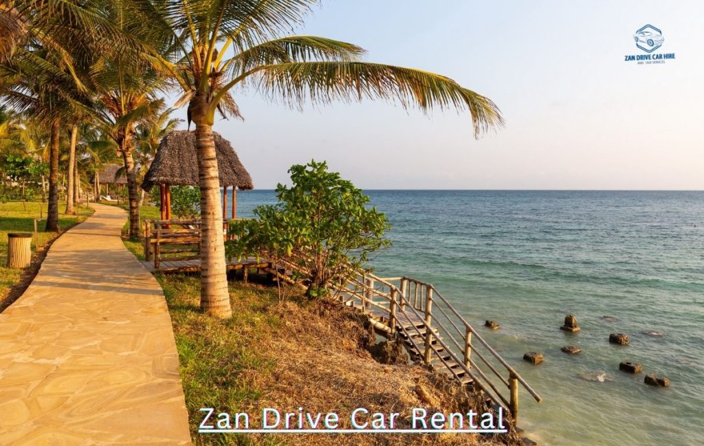 affordable SUV rental Zanzibar driving sandy beach road to Nungwi