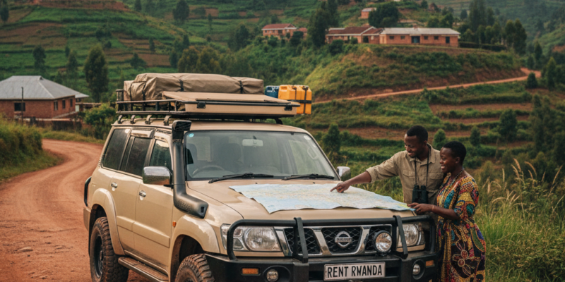 Budget-friendly 4x4 rental in Zanzibar parked near a tropical beach