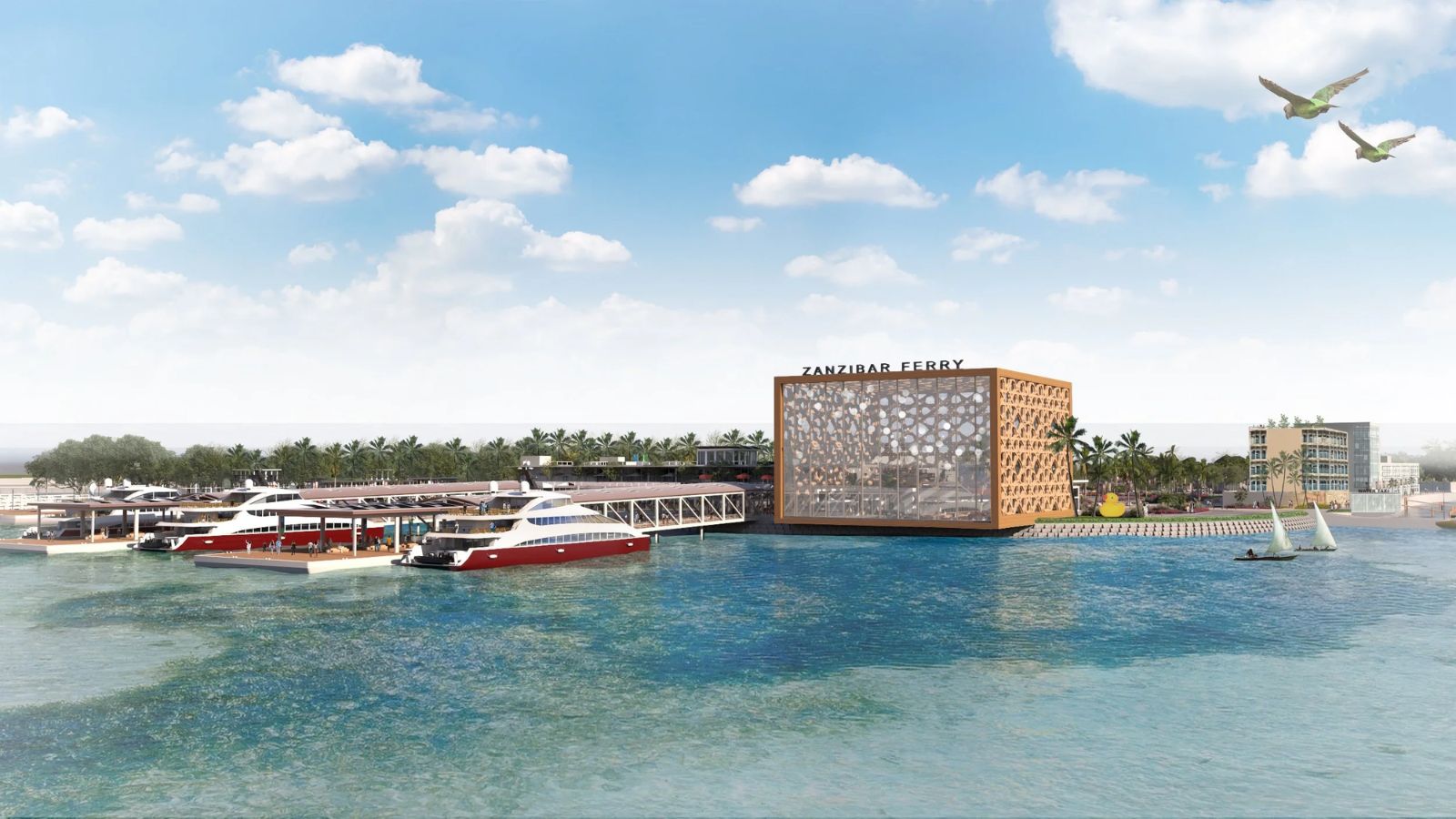 Zanzibar ferry terminal with view toward mainland Tanzania